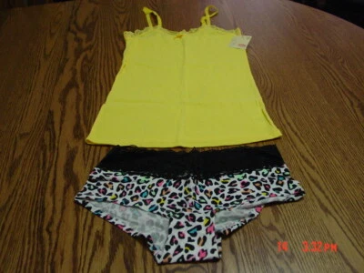 Junior Womens 2 piece Pajama set Yellow Print - Image 1 of 4
