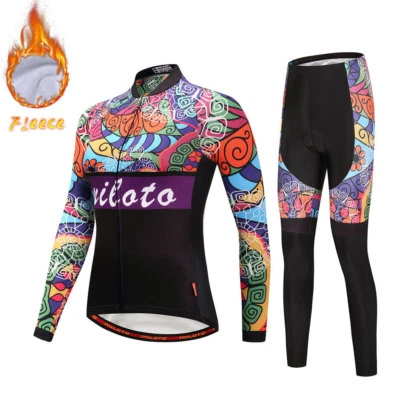 Conjunto de camisa y pantalones jersey de bicicleta térmica de invierno de lana para mujer Foto 1 de 4