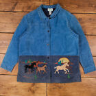 Vintage The Quacker Factory Leather Jacket XL 90s Running Horses Blue Womens