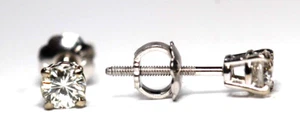 New!! 14K White Gold .29 CT TW Natural Diamond VS-1 / G-H Screw Stud Earrings - Picture 1 of 8