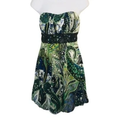 Ruby Rox Strapless Floral Balloon Paisley Mini Dress Crochet Lace Green Black M - Image 1 of 4