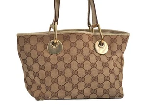 Authentic GUCCI Eclipse Hand Tote Bag Purse GG Canvas Leather 120844 Brown 4311M - Picture 1 of 10