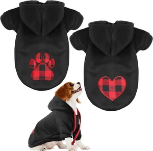 Hunde Hoodie Haustierkleidung mit Herz- oder Pfotenmuster schwarz Büffel kariert Gr. M - Bild 1 von 10