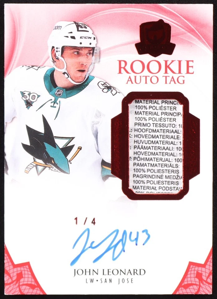 2020-21 THE CUP JOHN LEONARD ROOKIE PATCH AUTO TAG RED # 1/4 RPA - Image 1 of 2