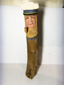 VINTAGE HANDGESCHNITZTE MEER KAPITÄNSTATUE AUS BAUMZWEIG 16,5 ZOLL HOCH - Bild 1 von 7