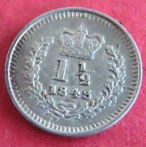 1843 QUEEN VICTORIA SILVER THREE HALF PENCE - Picture 1 of 2