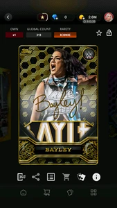 Bayley - Topps Slam WWE Mystic 25 Iconic Gold Signature Relic 313CC DIGITAL - Imagen 1 de 2