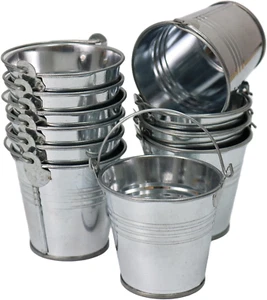 12 Pack Mini Metal Buckets with Handles, Small Galvanized Tin Pails for Party Fa - Picture 1 of 12