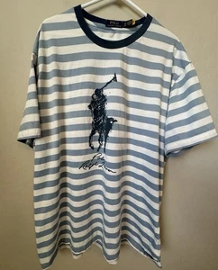 Polo Ralph 2XB Lauren Para Hombre Calce Clásico Big Pony Jersey Camiseta Azul Rayas - Imagen 1 de 7