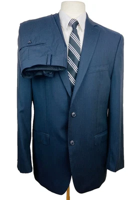 CALVIN KLEIN Mens 40R Navy Herringbone Wool 2 Piece Suit With Dress Pants 34x32 - Image 1 of 4