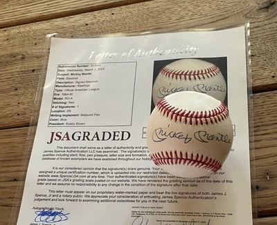 Signed Mickey Mantle Autographed Bobby Brown Baseball Full JSA LOA Graded 8 Bold - Image 1 of 4