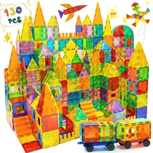 EchoPlan 130 PCS Magnetic Tiles,Magnetic Building Blocks with 2 Cars,Magnet... - Picture 1 of 7
