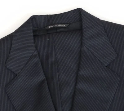 Men's 42 R Canali Navy Blue Pinstripe 100% Wool Jacket Pleated Pants Suit - Image 1 of 4