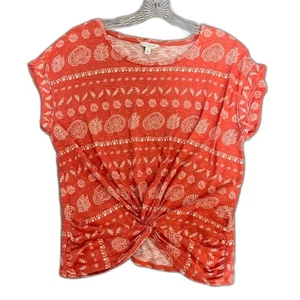 Lucky Brand Top M Coral White Cap Sleeves Botanical Paisley Print Boho Chic - Picture 1 of 5