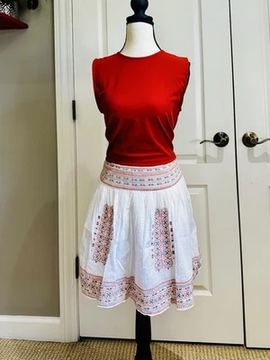 Falda Joie Mujer Cremallera Lateral Bordada Línea A Blanca Multi Algodón Talla 6 Foto 1 de 4