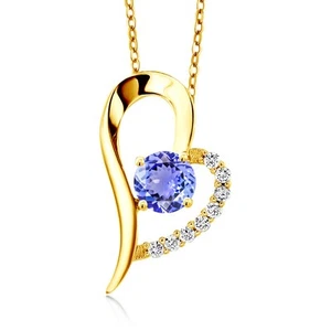 18K Yellow Gold Plated Silver Tanzanite Heart Shape Pendant Necklace For Women - Picture 1 of 6