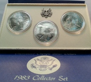 1983 P D S Uncirculated Olympic Silver Dollars Collector Set OGP w/ COA - Picture 1 of 9