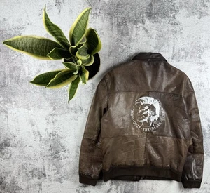 Vintage DIESEL Y2K 80s 90s Skin USA Aviator MA1 Leather Bomber Brown Jacket Coat - Picture 1 of 21