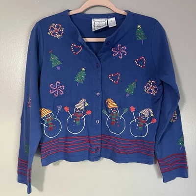 Michael Simon Lite Women's Christmas Snowman Button Up Sweater Size S - Image 1 of 4