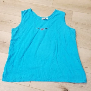 Haband Women's Blouse Sleeveless Blue Floral Sleeveless Top Sz Large Cotton - Picture 1 of 4