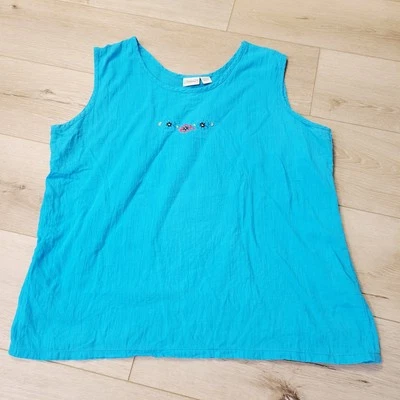 Blusa para mujer Haband sin mangas azul floral sin mangas talla grande algodón Foto 1 de 4