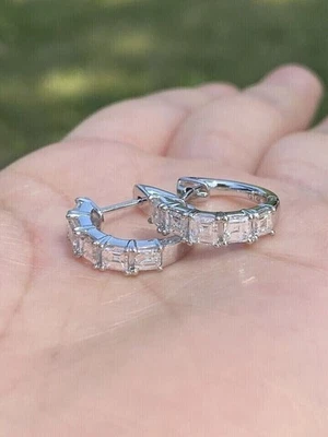 2.50Ct Asscher Cut Lab-Created Diamond Huggie Hoop Earring 14k White Gold Plated - Image 1 of 4
