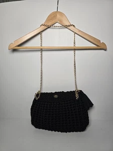 Neue handgefertigte gehäkelte Schultertasche für Frauen weich schwarz und gelb  - Bild 1 von 9