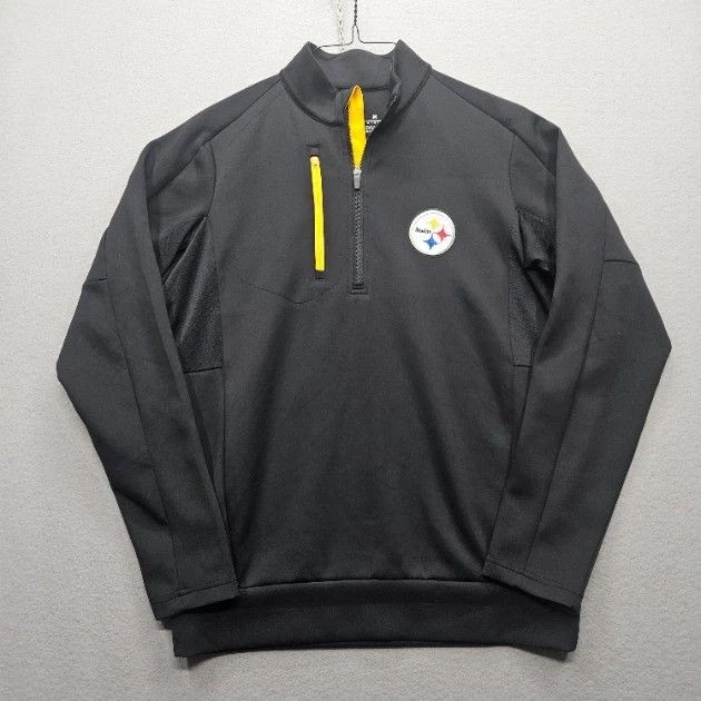 Pullover Pittsburgh Steelers Antigua para hombre mediano negro amarillo 1/4 cremallera  Foto 1 de 4