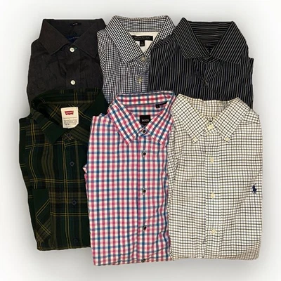 批量 6 件 Tommy Hilfiger 李维斯衬衫男式纽扣长袖休闲职业连衣裙 L — 第 1/4 张图片