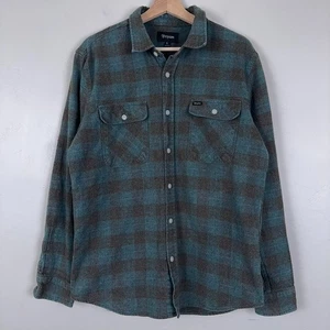 Brixton Shirt Men L Bowery Blue Long Sleeve Button Front Pockets Flannel Thick - Picture 1 of 10