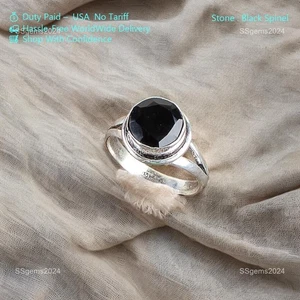 Black Spinel Gemstone 925 Sterling Silver Ring Handmade Jewelry Best Gift - Picture 1 of 5