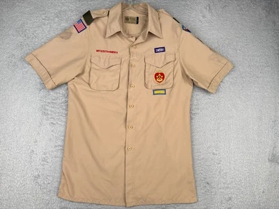 Camisa Boy Scouts of America Adulto Pequena Bege Ventilada 100% Poliéster Botão para Cima - Imagem 1 de 4