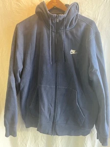 Nike Hoodie Mens Large Navy Blue with White Swoosh Logo Full Zip - Picture 1 of 5