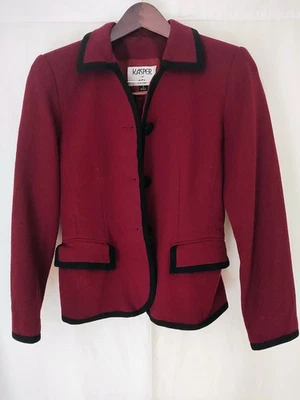 Abrigo Blazer Kasper ASL Para Mujer Talla 100% Lana Borde Negro Abotonado Borgoña Foto 1 de 4