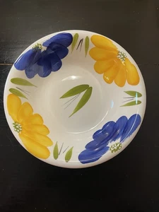 "Servidor de ensaladas Maxam Bowl 10"" pintado a mano azul margarita y amarillo hecho en Italia" - Imagen 1 de 4