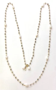 HSN Joya Gold Plated Labradorite & Freshwater Pearl 61" Necklace - Picture 1 of 6