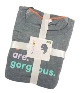 Joyspun Women "You Are Gorgeous" Grey 2 Piece Pajama Set XL 16-18 NWT Stretch - Picture 1 of 8