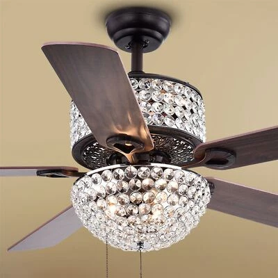 Laure Crystal 6-light Crystal 5-blade 52-inch Ceiling Fan Pull Chain - Image 1 of 4
