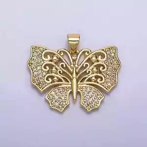Butterfly Charm Pendant 18" 2 CT Round Simulated Diamond 14K Yellow Gold Plated - Picture 1 of 7