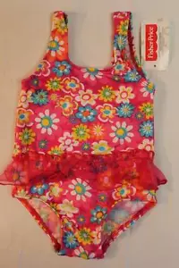 NEW Baby Girls Swimsuit 18 Mos Pink Floral Bathing Suit Tutu Flowers One Piece - Picture 1 of 3