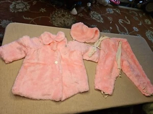 VTG 60s Pink Fuzzy Plush SNOW SUIT Pink Girls 4/6 Mid Mod 3 Pc 70s - Picture 1 of 20