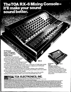 VINTAGE 1980 TOA ELECTRONICS, INC. RX-6 MIXER MUSIC PRINT AD - Picture 1 of 1