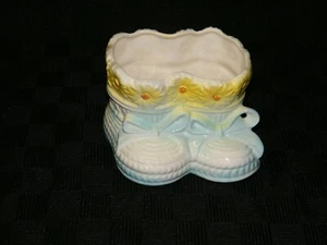 Vintage Rubens Planter for Baby Shower or Nursery Décor Blue Ribbon Bootie Shoe - Picture 1 of 11