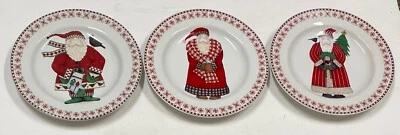 3 platos de ensalada de postre Sakura Navidad 1998 Debbie Mumm SANTA'S RETREET 8,25" Foto 1 de 4