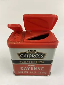 Vintage Empress Spices Cayenne Empty Tin 1 1/4 oz./ 35g 2 1/2Hx2 1/4Wx1 1/4D" - Picture 1 of 11