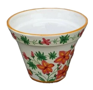 Maceta Italia diseño floral esmaltada blanca pintada a mano 5 1/8 in t 6 3/8 in d - Imagen 1 de 6