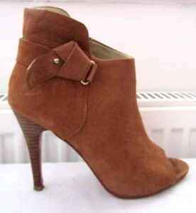 ALDO WOMENS PEEP TOE ANKLE BOOTS SIZE UK 6.5 EU 39 TAN BROWN NUBUCK LEATHER - Picture 1 of 3
