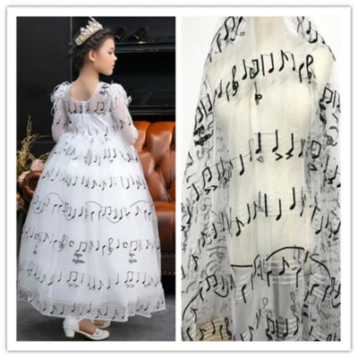 Music Notes Tulle Fabric Black Note Tulle Lace Fabric for Prom Dress Gowns Veils - Image 1 of 4