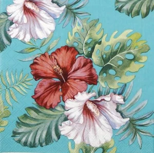 4x Einzelne Mittagessen Papier Servietten für Decoupage und Party - Hibiskus Blumen Benzin - Bild 1 von 2