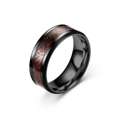 Anillo de banda de tungsteno de acero inoxidable - negro con estampado azul, verde o rojo Foto 1 de 4